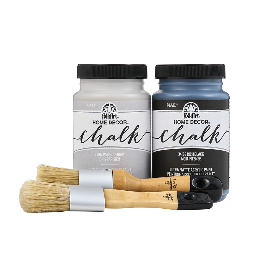 Shop Plaid FolkArt ® Home Decor™ Chalk - Grey/Black with Brushes, 8 oz. -  96418 - 96418