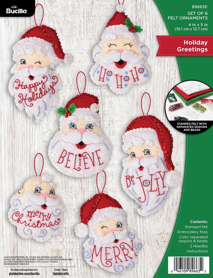 Shop Plaid Bucilla ® Seasonal - Felt - Ornament Kits - Holiday Greetings -  89663E - 89663E