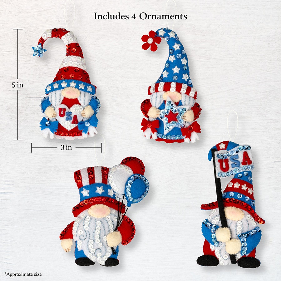 Shop Plaid Bucilla ® Seasonal - Felt - Ornament Kits - Red, White & Blue  Gnomes - 89700E - 89700E
