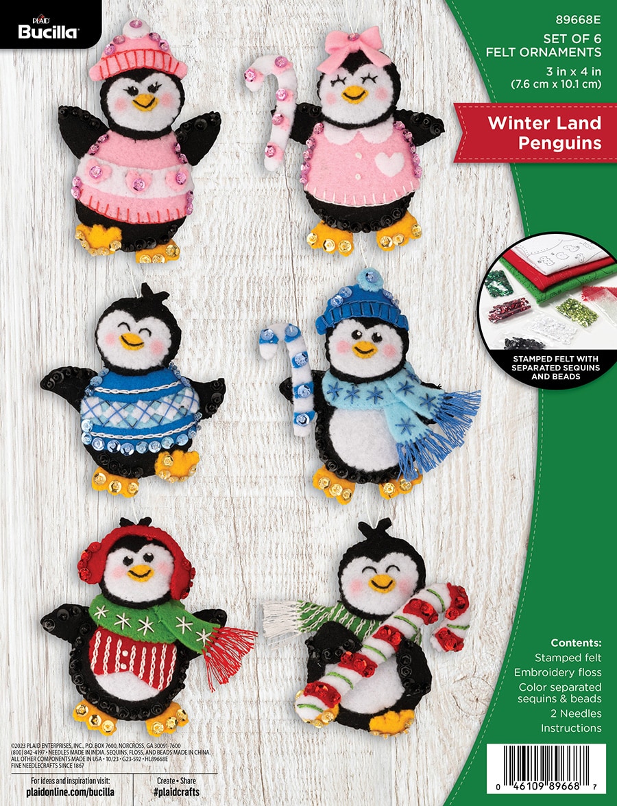 Shop Plaid Bucilla ® Seasonal - Felt - Ornament Kits - Winterland Penguins  - 89668E - 89668E