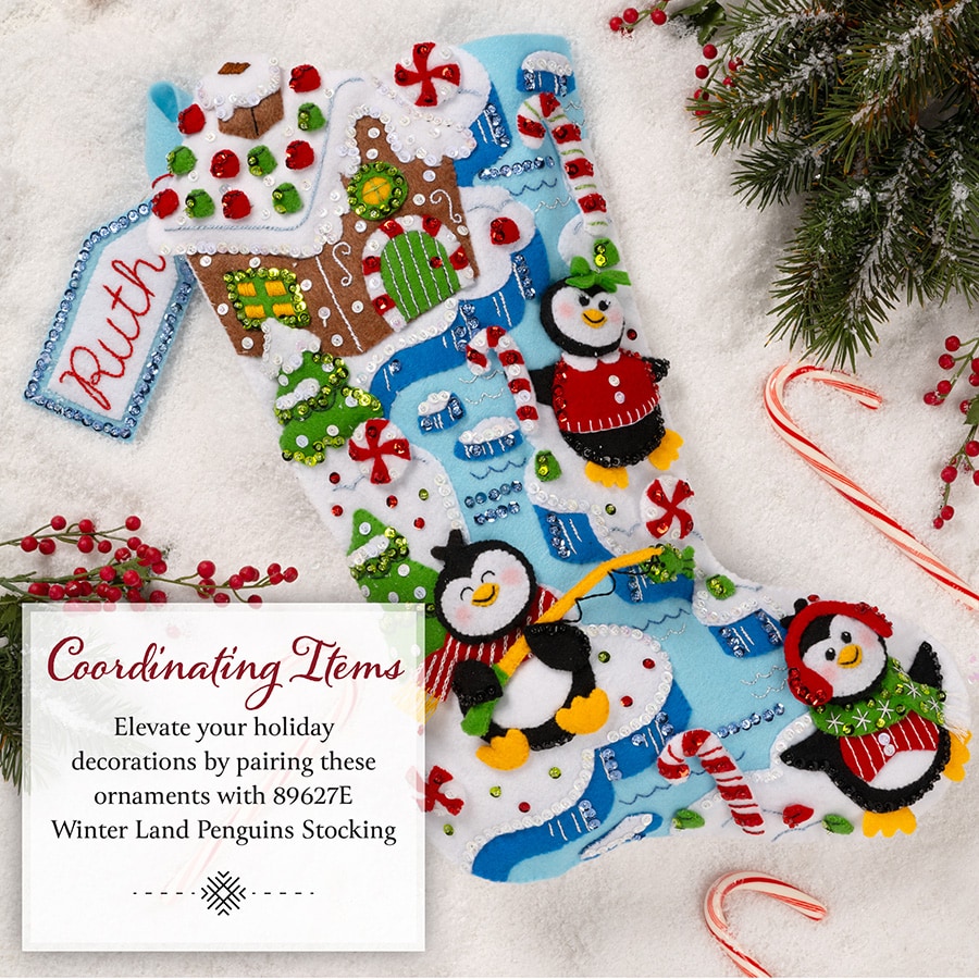Bucilla BOWLING SANTA Christmas Felt Ornament Kit # 86453 Pin Penguins NEW