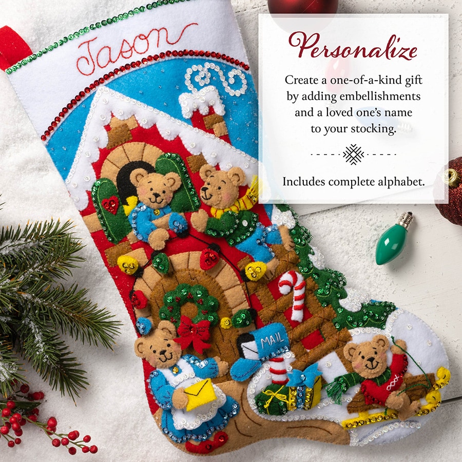 Bucilla Winter Fun Cross Stitch Stocking Kit Penguin Bears Sled 83435  Christmas