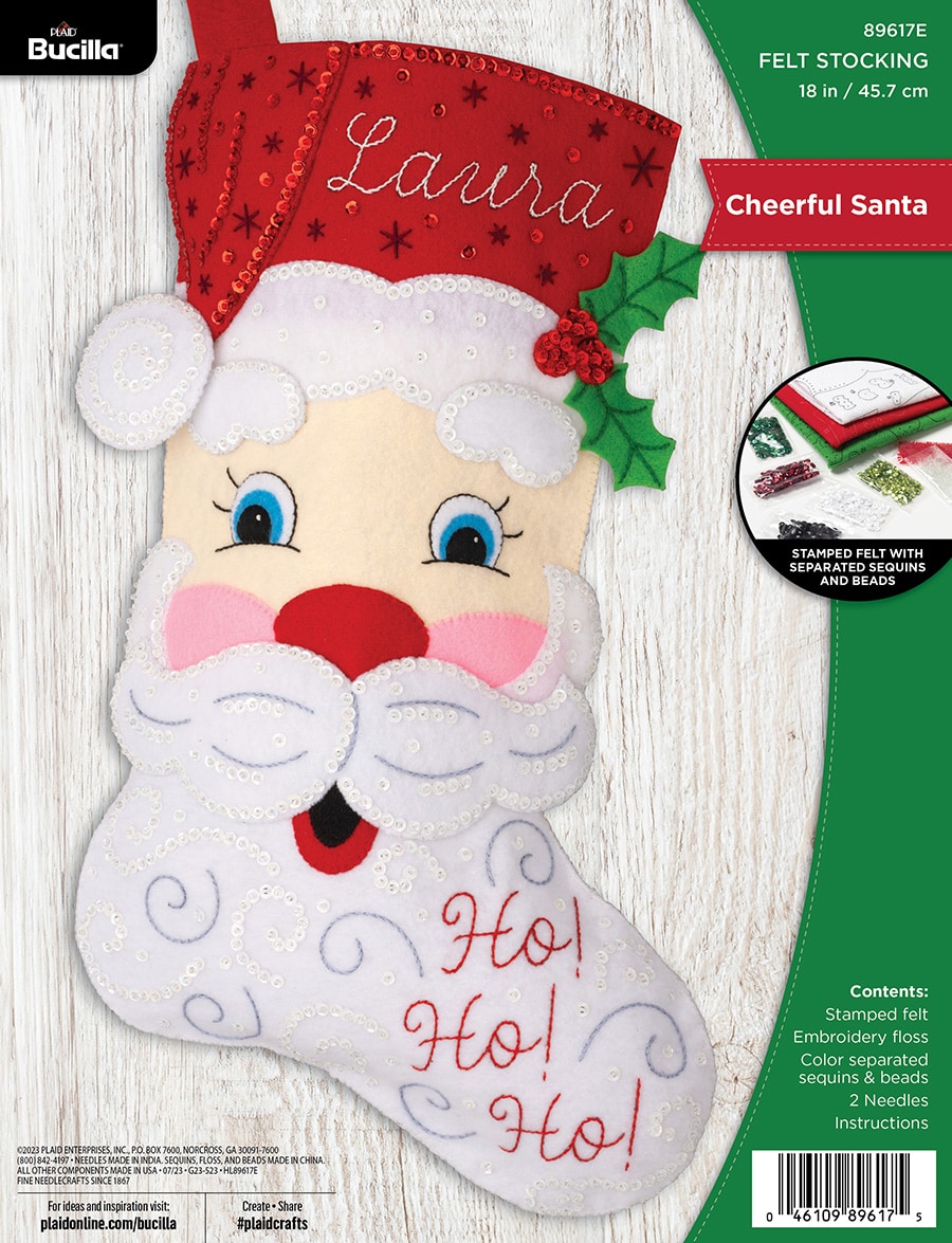 Bucilla Felt Stocking Applique Kit 18 Long-Watching For Santa, 1