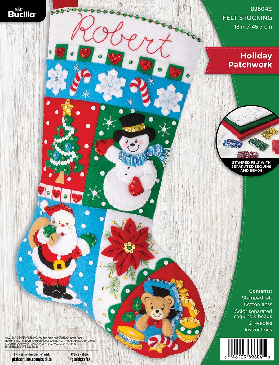 Bucilla Felt Applique DIY Christmas Stocking Kit, Christmas Hugs, 18