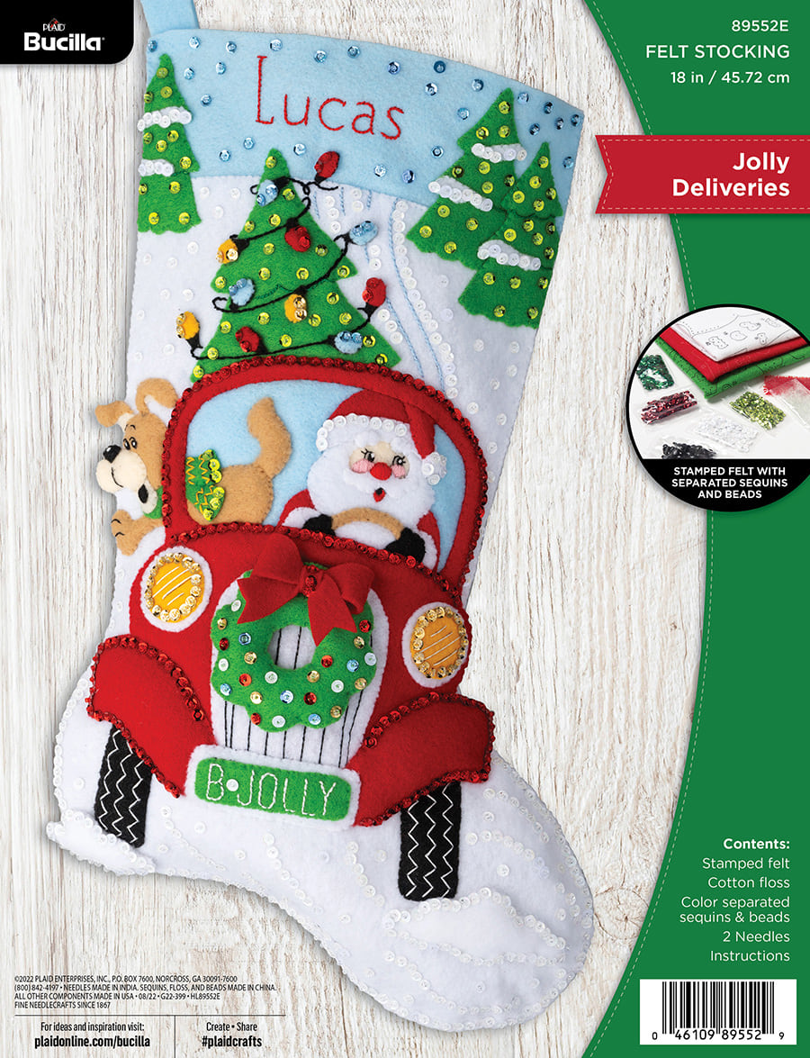 Bucilla 18-inch Christmas Stocking Felt Applique Kit, 86899E Pawfect Gift,  Multi