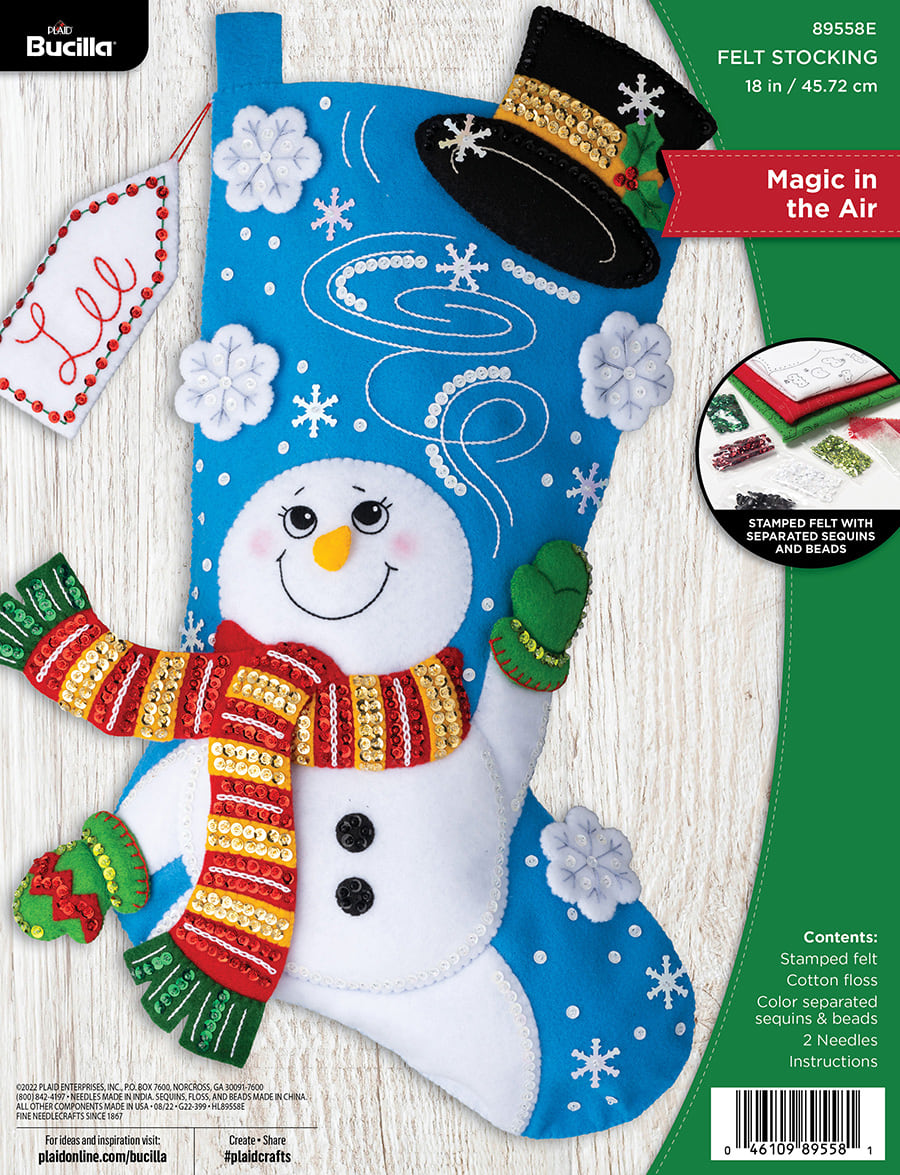 18 Felt Christmas Stockings with Hanging Tag - Set of 6 (Designs Include:  Santa, Snowman, Reindeer, Polar Bear, & Owl) 