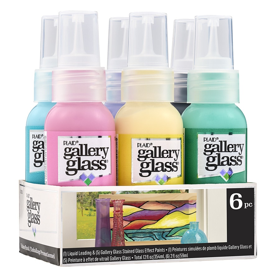 Gallery Glass PROMOGGSTR22 Stained Glass Painting Starter Kit, 10 Piece Set  Including 6 Colors, 1 Bottle of Liquid Leading, 2 Plastic Surfaces and 1
