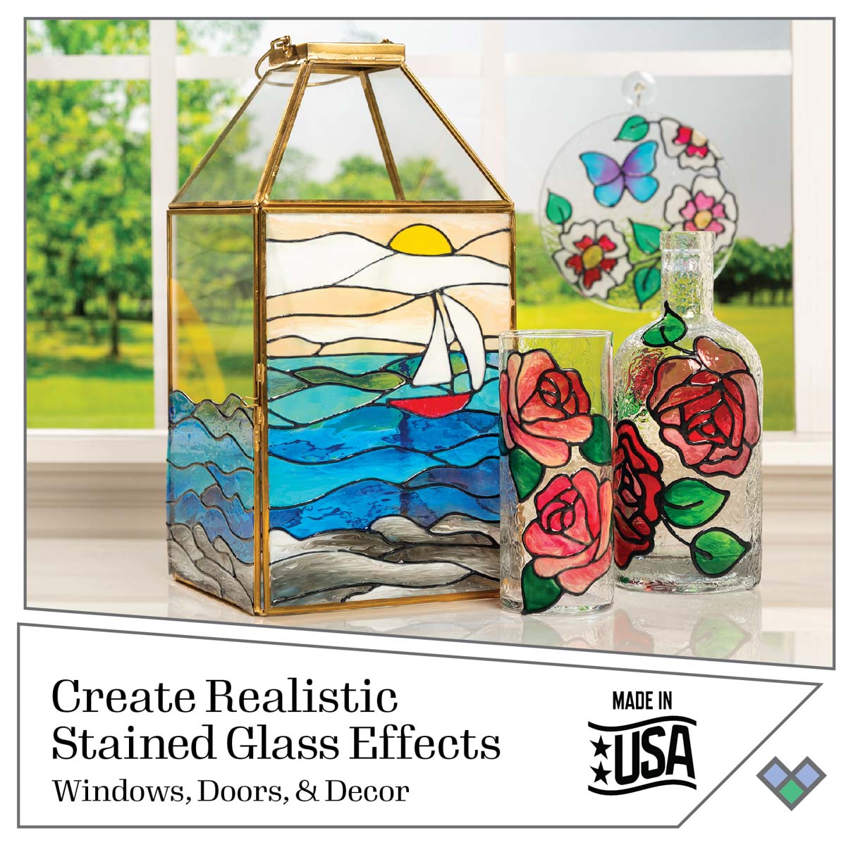 Gallery Glass PROMOGGSTR22 Stained Glass Painting Starter Kit, 10 Piece Set Including 6 Colors, 1 Bottle of Liquid Leading, 2 Plastic Surfaces and 1