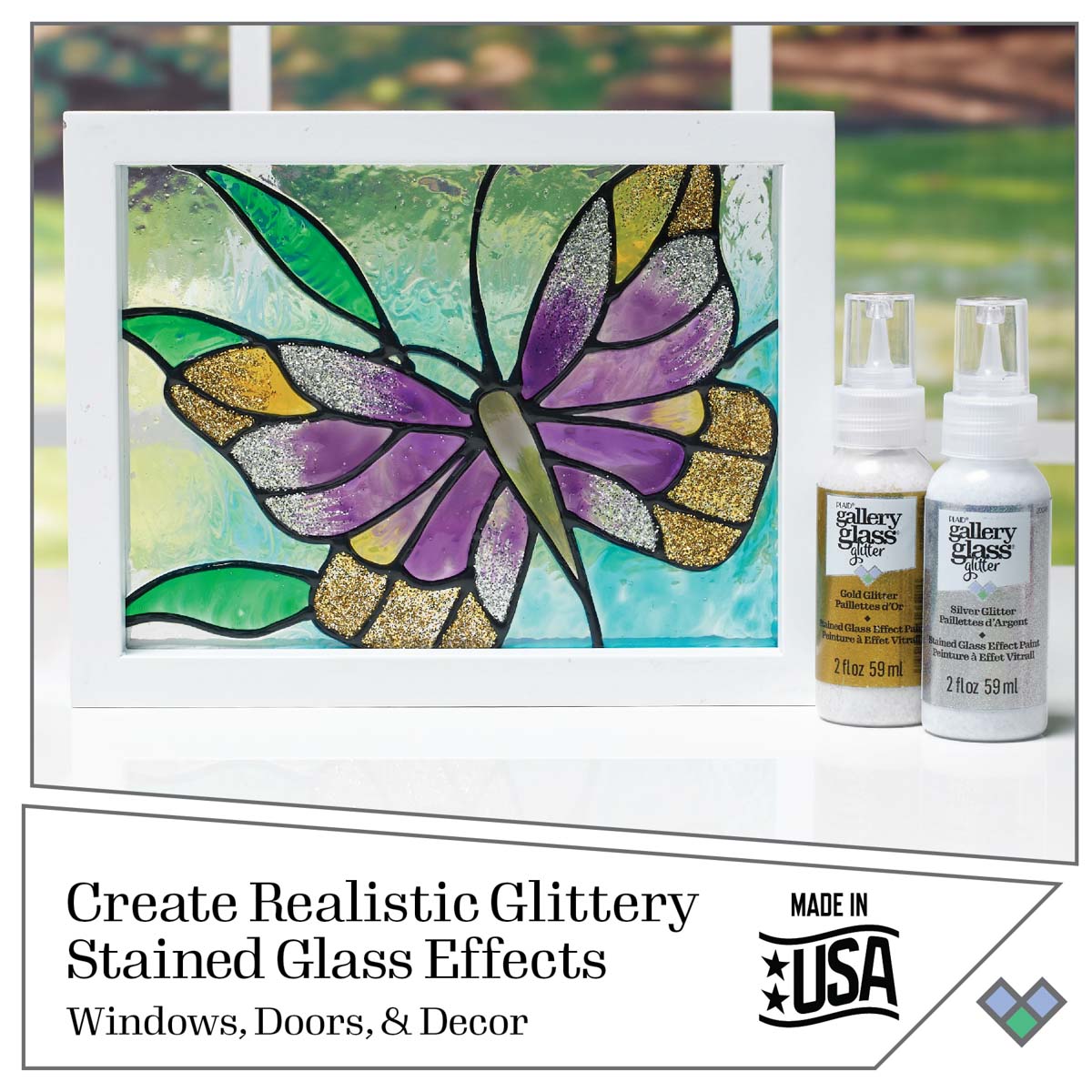 Shop Plaid Gallery Glass ® Stained Glass Effect Paint - Glitter Gold, 2 oz.  - 20044 - 20044