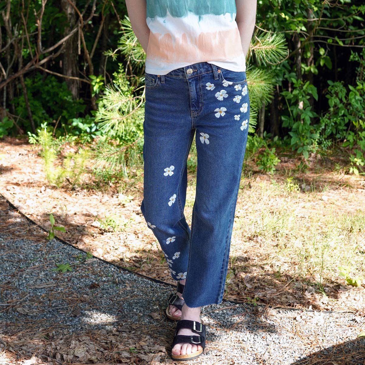 jeans with painted flowers