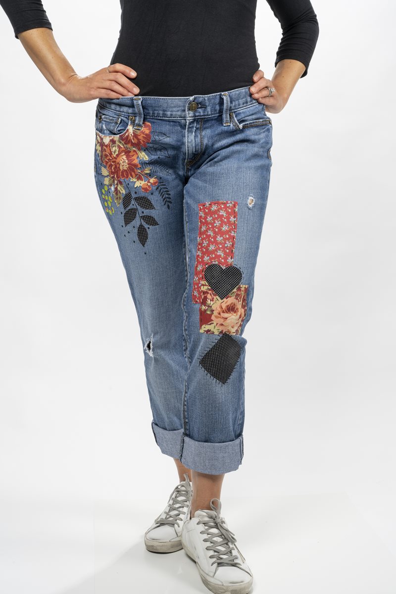 Jeans with Floral Fabric Accents - Project | Plaid Online
