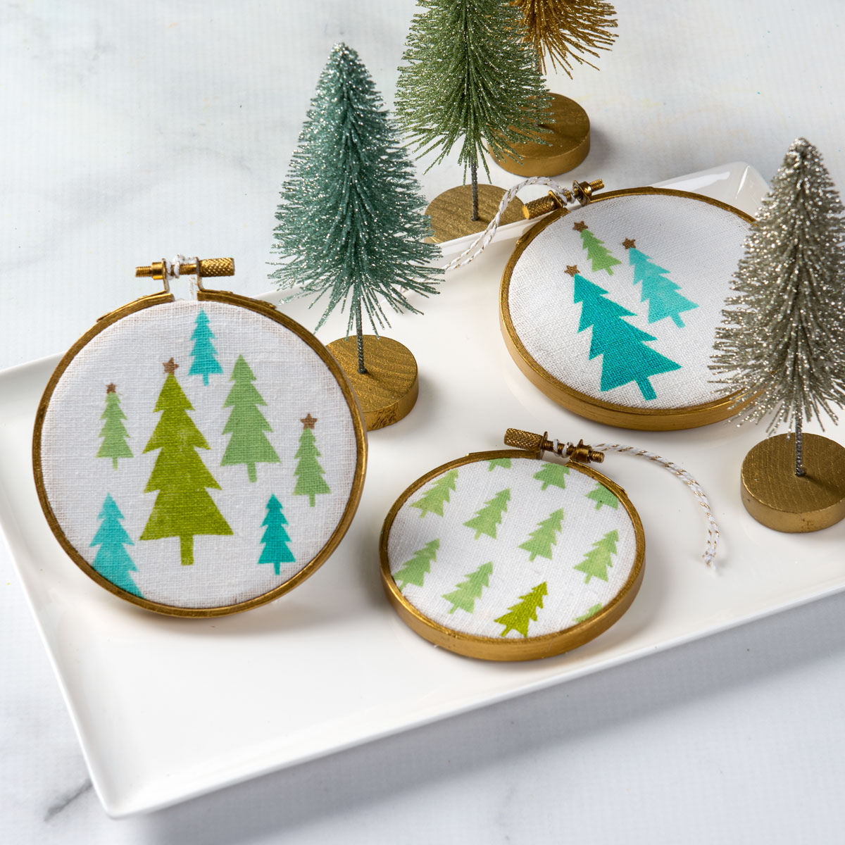 Painted Christmas Tree Hoop Ornaments - Project | Plaid Online