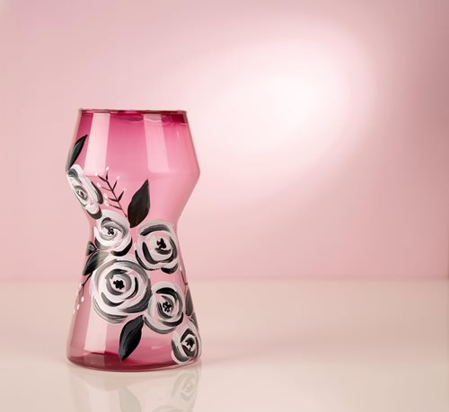 Pink, Black and White Floral Vase 
