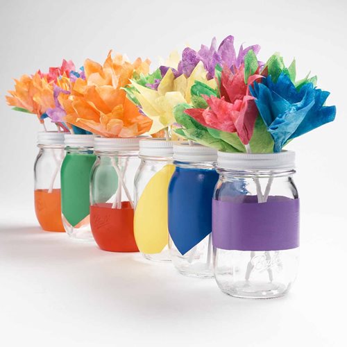Painted Mason Jars & Coffee Filter Flower Bouquets -- Rainy Day Kids Crafts