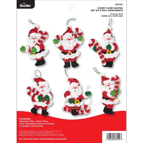 Bucilla ® Seasonal - Felt - Ornament Kits - Candy Cane Santas - 86919E