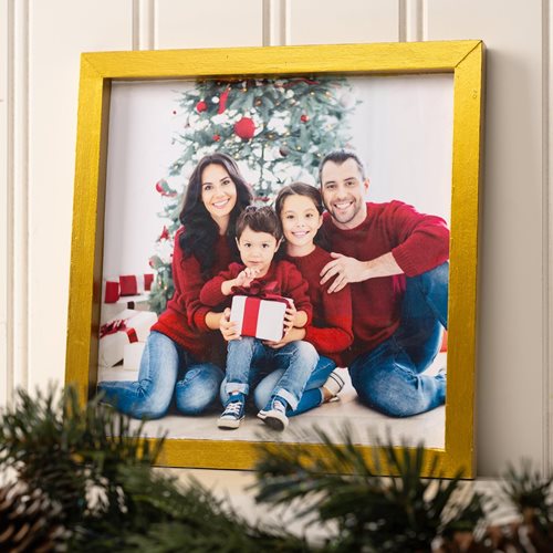 12x12 Wood Canvas- Christmas Family Photo with Gold Frame