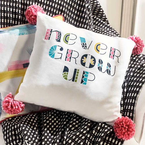 "Never Grow Up" Painted Throw Pillow