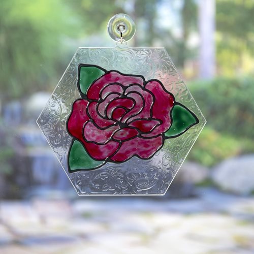 Gallery Glass Red Rose on Hexagon Surface