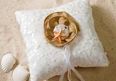 Burlap Flower Ring Pillow for a Beach Wedding