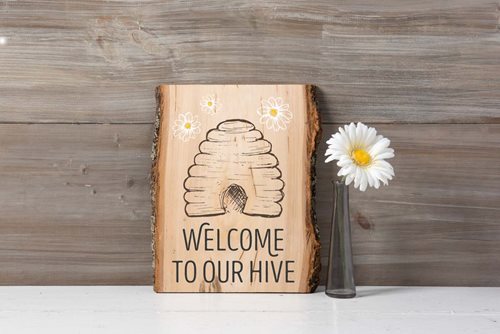 Welcome to our Hive Stenciled Sign