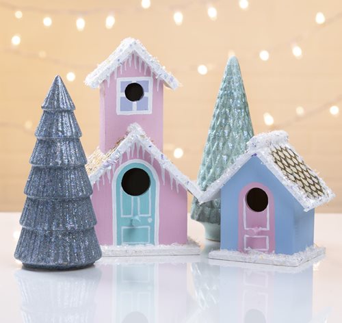 Icy Pastel Birdhouse Christmas Village