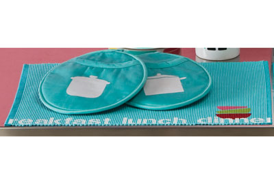 Handmade Charlotte Stenciled Pot Holders and Placemat