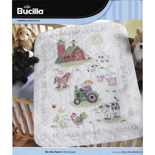 Bucilla ® Baby - Stamped Cross Stitch - Crib Ensembles - On the Farm  - Crib Cover Kit - 45567