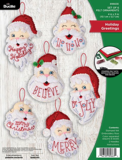 Bucilla ® Seasonal - Felt - Ornament Kits - Holiday Greetings - 89663E