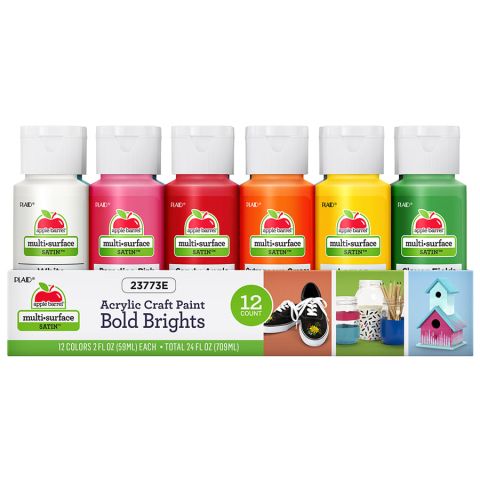 Apple Barrel ® Multi-Surface Satin Acrylic Paint Bold Brights 12 Color Set - 23773E