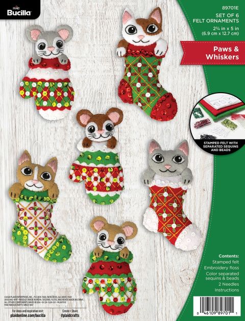 Bucilla ® Seasonal - Felt - Ornament Kits - Paws & Whiskers - 89701E