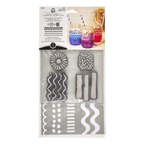 Folkart ® Stripe & Dots - Block Stamp & Adhesive Stencil 5pc Set - 36567