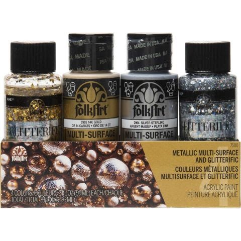 FolkArt ® Multi-Surface Metallic and Glitterific™ Dazzle Paint Set 4 Color - 7500