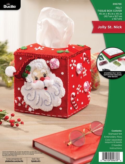 Bucilla ® Seasonal - Felt - Home Decor - Jolly St. Nick Tissue Box Cover - 89678E