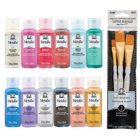 FolkArt ® Metallic™ Jewel Tone Paint & Brush Set, 15pc - PROMOFAMET15