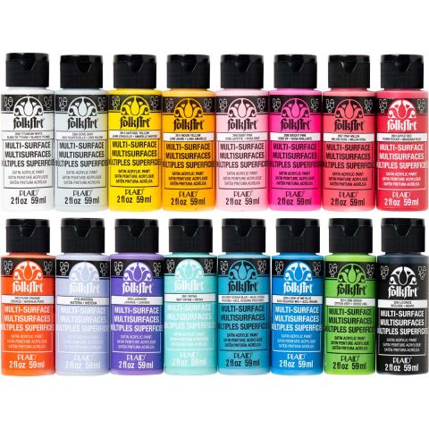 FolkArt ® Multi-Surface Satin Acrylic Paint 16 Color Set - Brights - PROMOMSB16