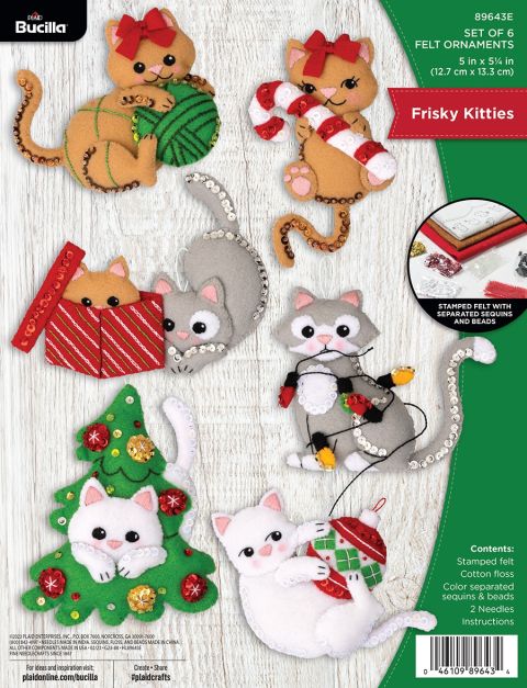 Bucilla ® Seasonal - Felt - Ornament Kits - Frisky Kitties - 89643E