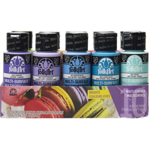 FolkArt ® Multi-Surface Satin Acrylic Paint 10 Color Set - Brights - 7507