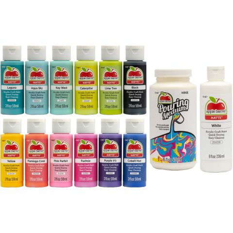 Apple Barrel ® Paint Set - Paints and Pour Medium, 14 pc. - PROMOABP22