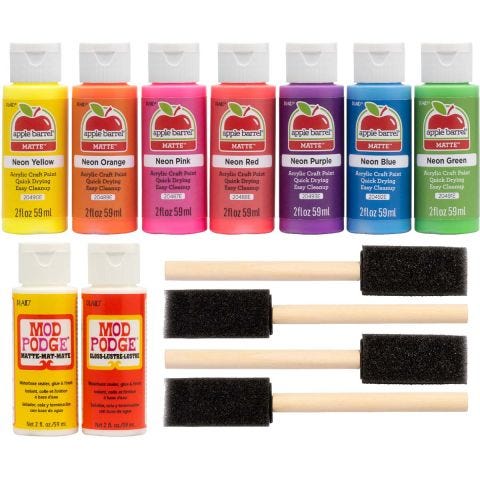 Apple Barrel ® Paint Set - Neon paints and Mod Podge, 13 pc. - PROMOABN22