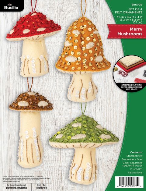 Bucilla ® Seasonal - Felt - Ornament Kits - Merry Mushrooms - 89670E