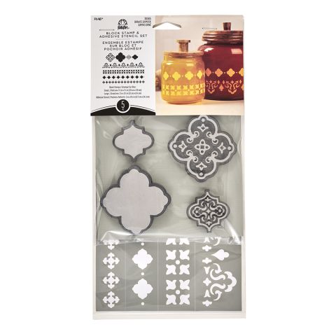 Folkart ® Ornate Damask - Block Stamp & Adhesive Stencil 5pc Set - 36565