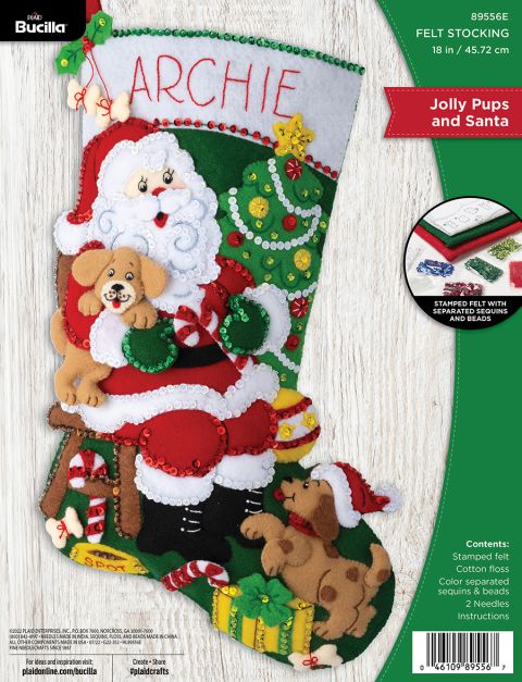 Bucilla ® Seasonal - Felt - Stocking Kits - Jolly Pups and Santa - 89556E