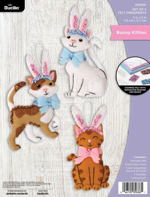 Bucilla ® Seasonal - Felt - Ornament Kits - Bunny Kitties - 89686E