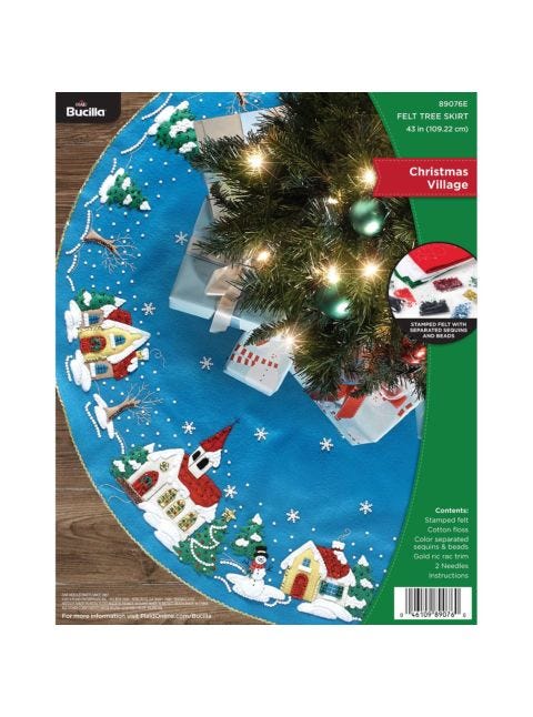 Christmas BUCILLA Felt Applique Holiday Tree Skirt sale Kit, Santa & Toys, 33256, 34