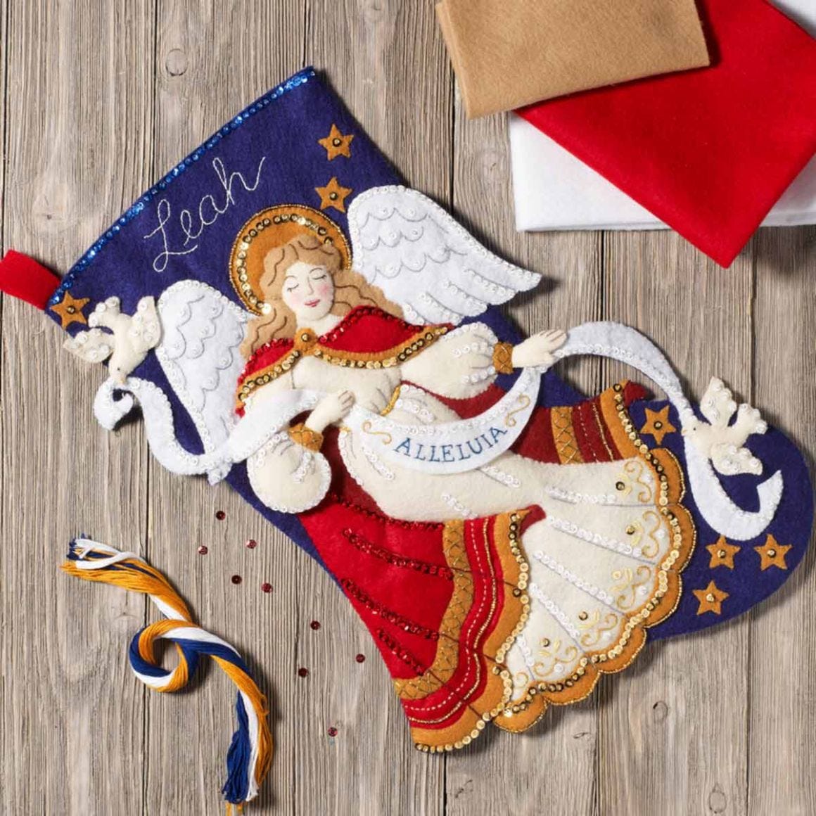 Christmas Angel outlet Stocking Finished and Fully Lined Bucilla Personalized Felt Applique