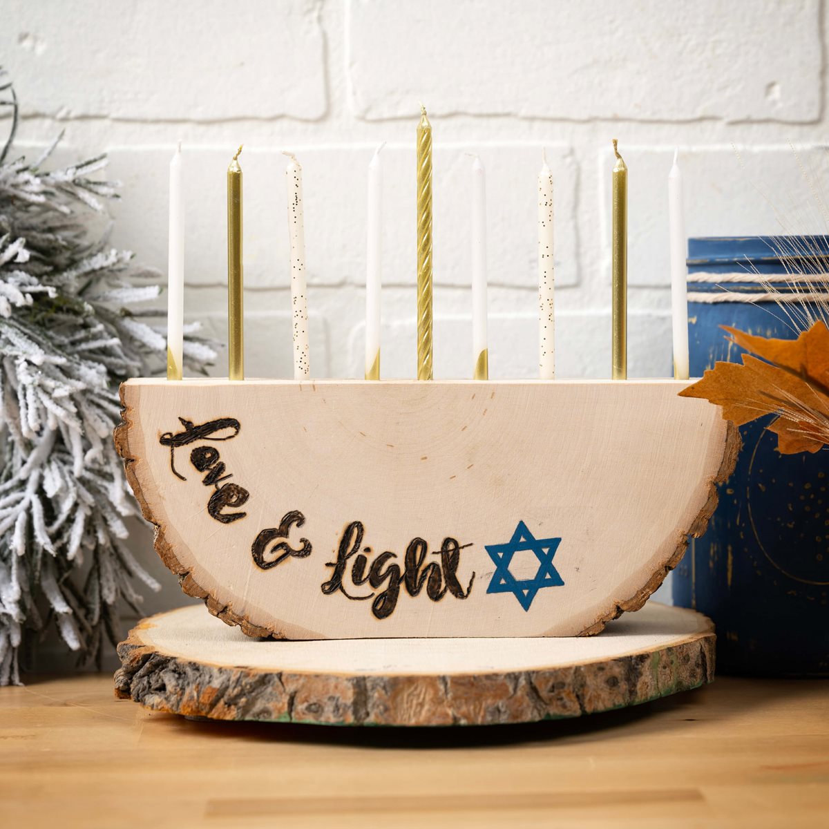 Wooden Hanukkah Menorah