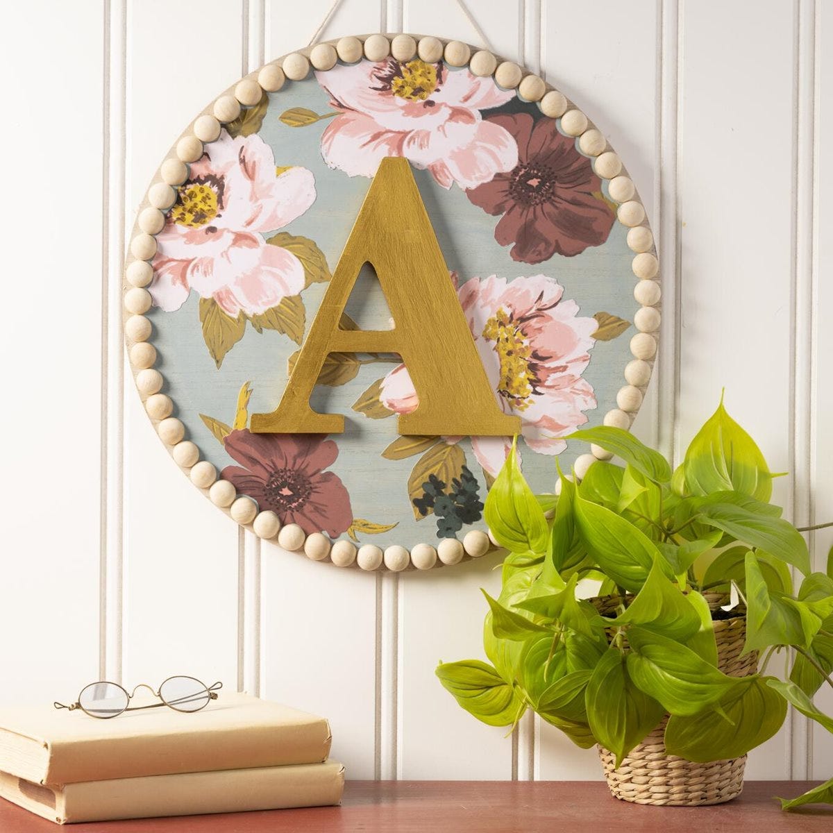 Monogram Circle Plaque with Beaded Edge