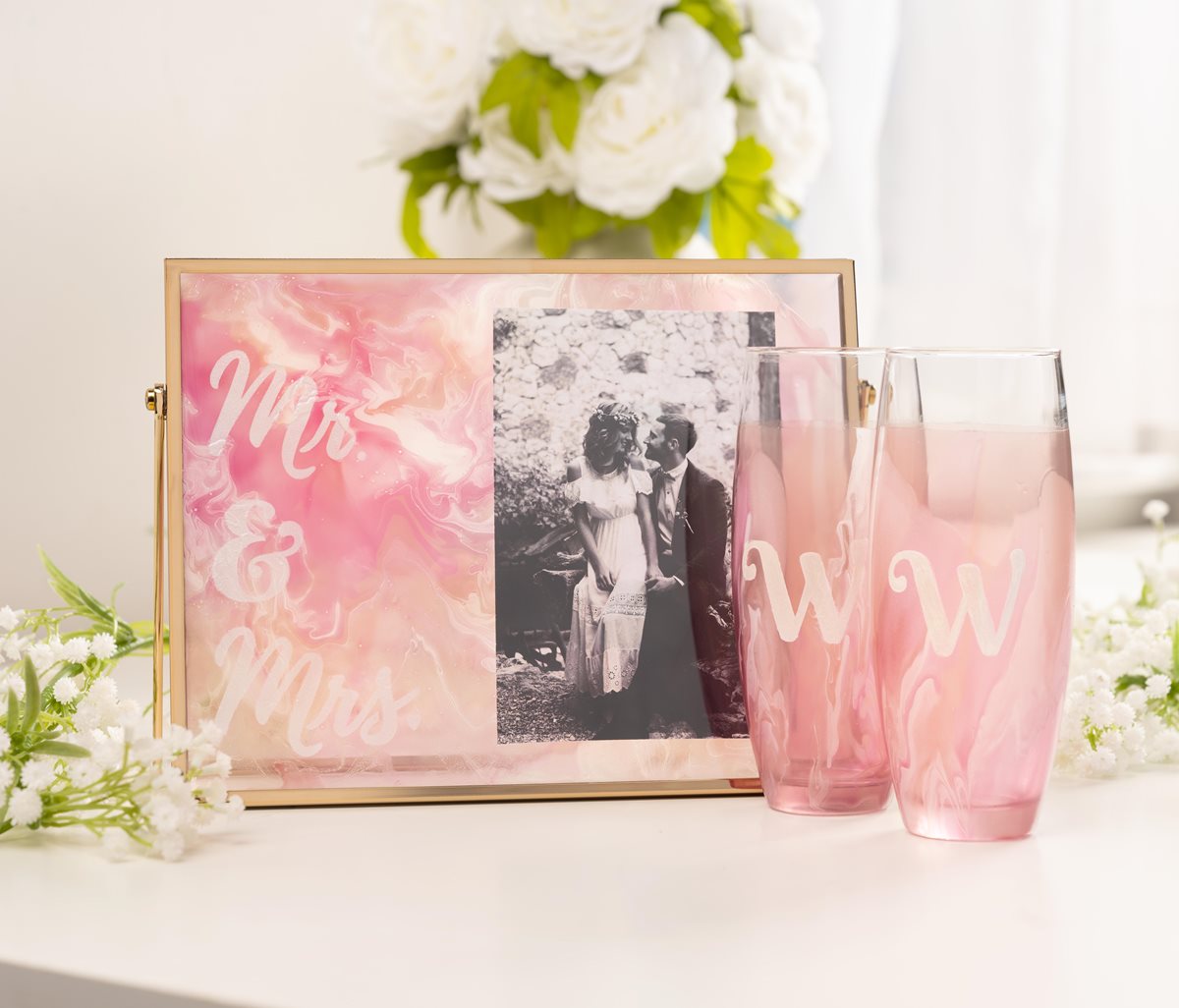 Painted Glass Wedding Set