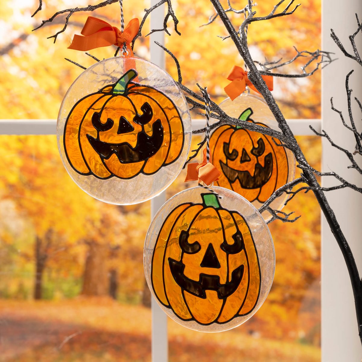 Gallery Glass Jack-O-Lantern Ornaments Window Decor