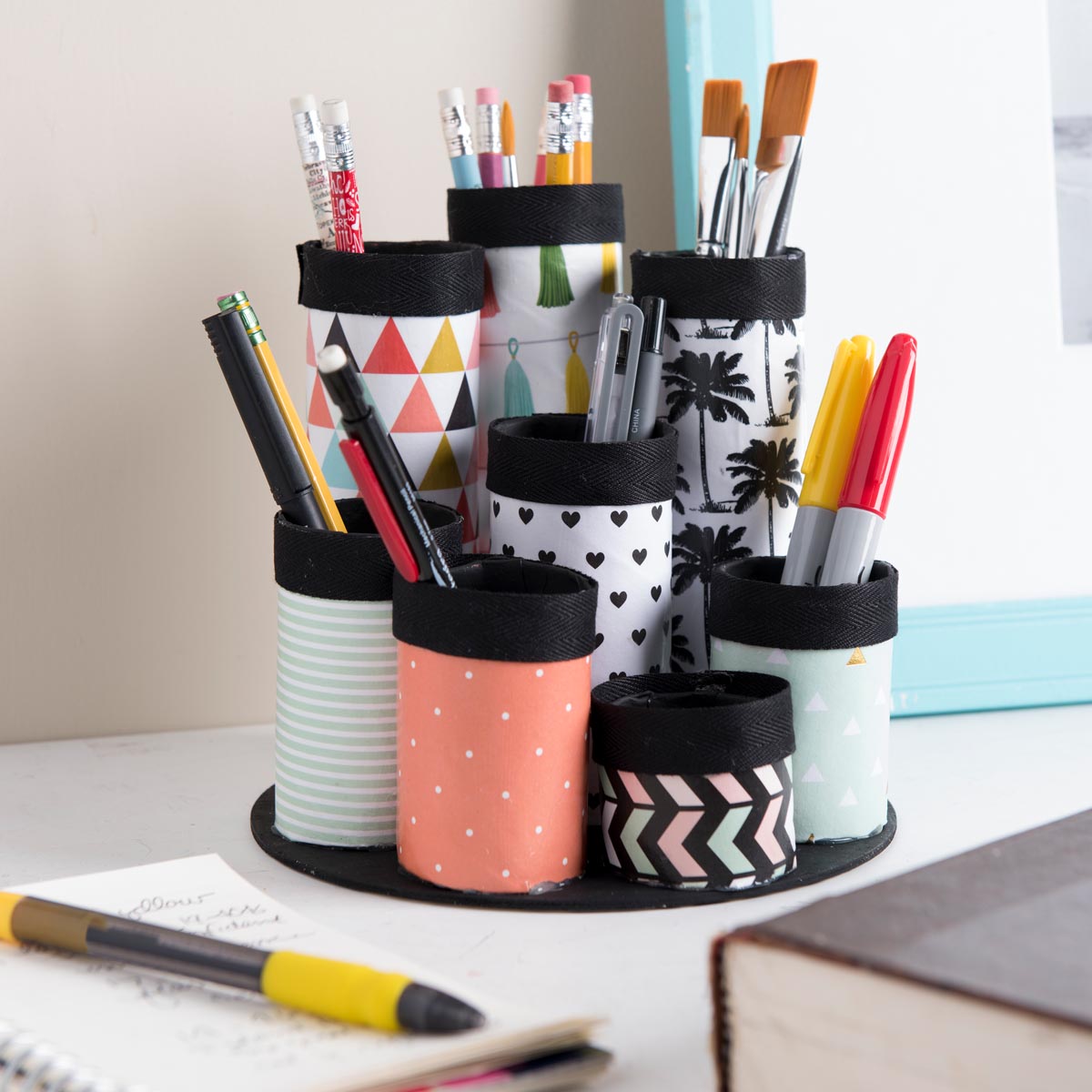 Paper Towel Tube Makeup Brush Organizer